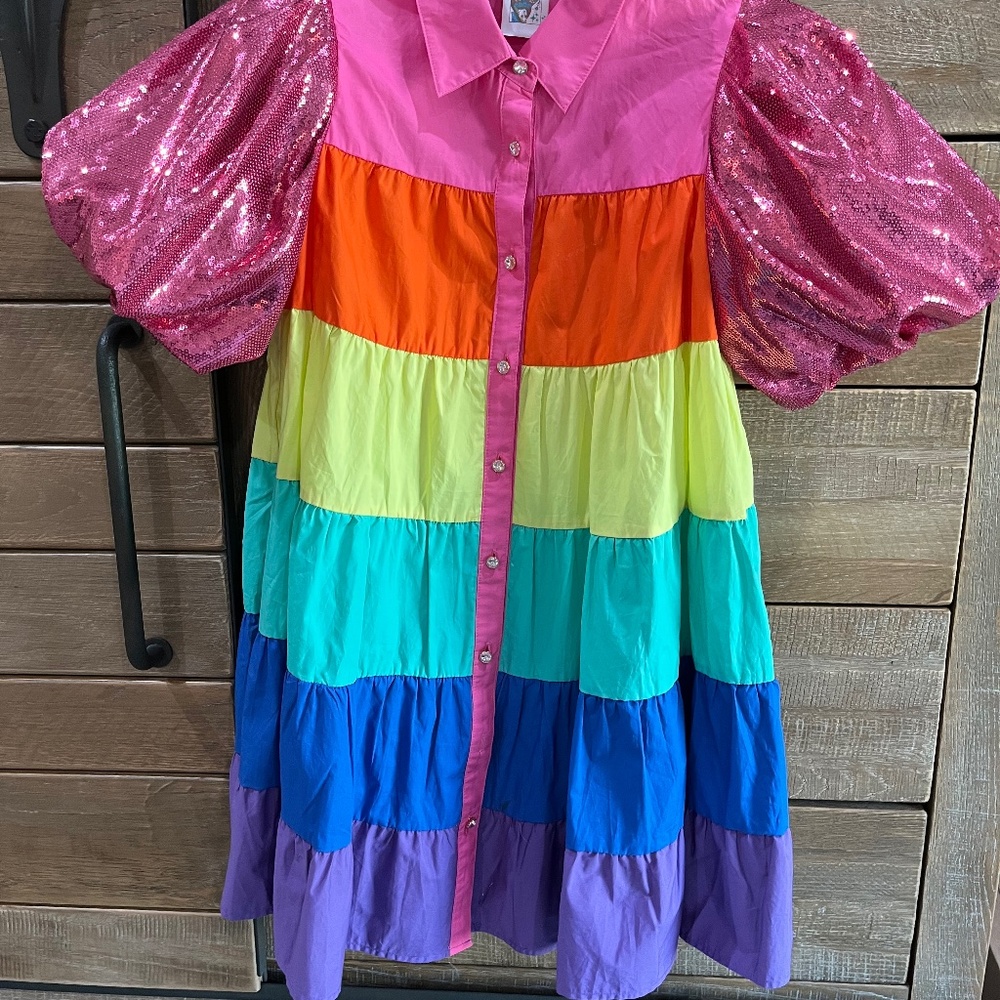 QUEEN OF SPARKLES Pink and Rainbow Dress